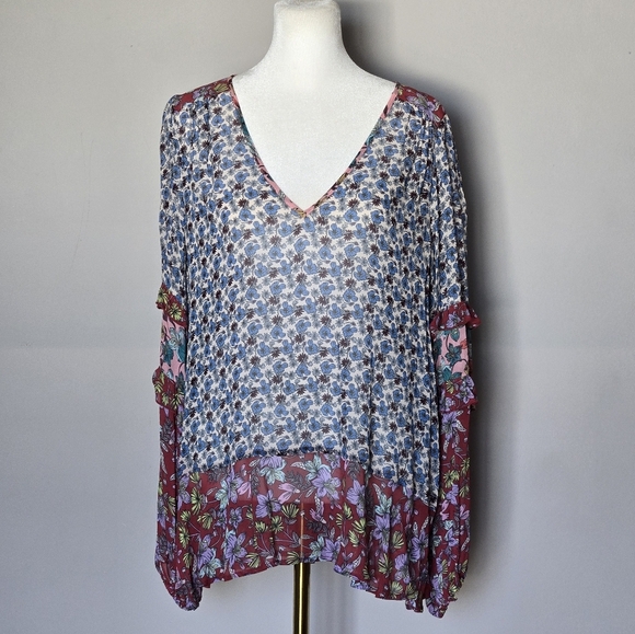 Jade By Johnny Was Rashida Mix Print Peasant Top - Picture 11 of 11